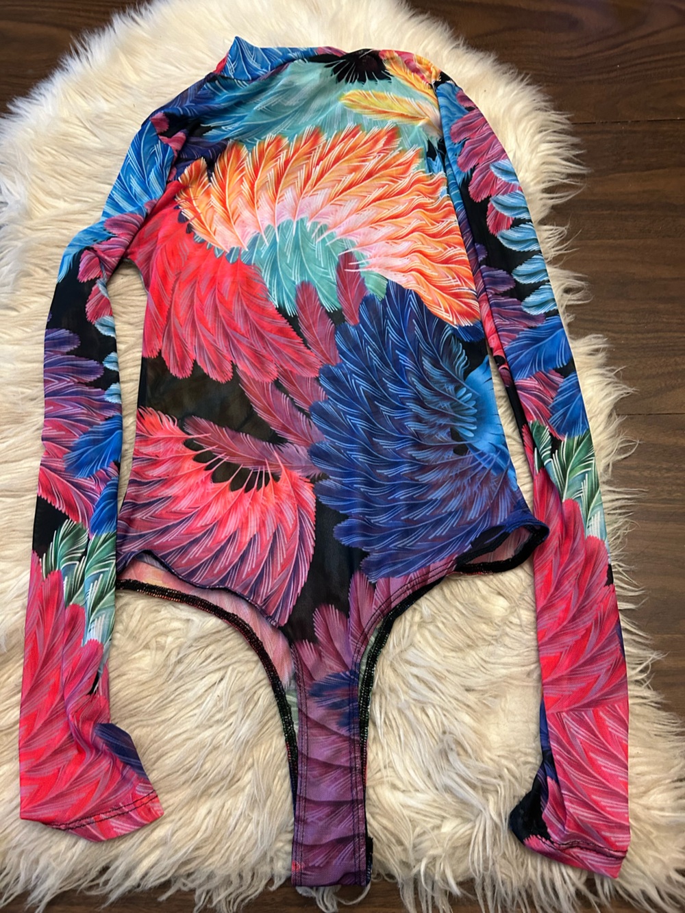 SPIRITHOODS Feather Print Mesh Mockneck Bodysuit - Picture 9 of 11